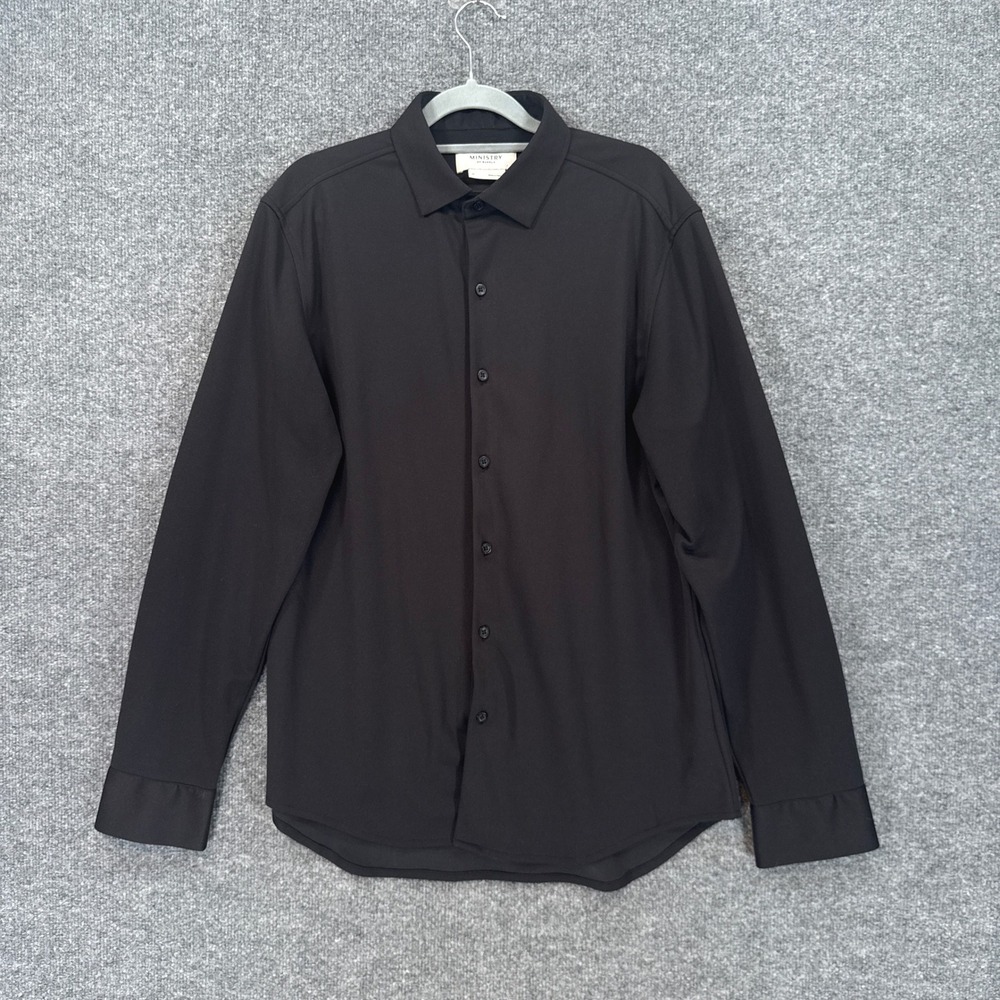 Ministry of Supply Apollo Shirt Mens Medium Black Performance Stretch Button Up